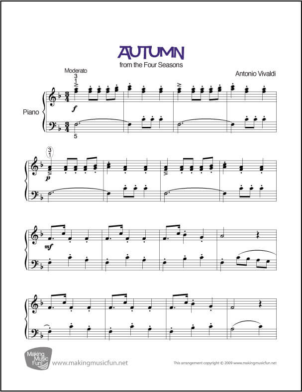 Autumn from Four Seasons Easy Piano