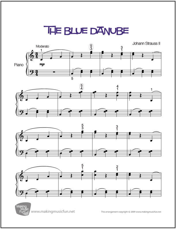 The Blue Danube Easy Piano Sheet Music