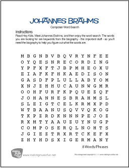 Brahms Word Search Worksheet