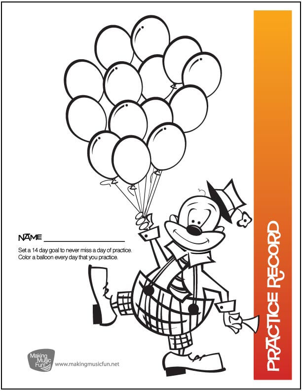 Clown with Balloons Music Practice Chart