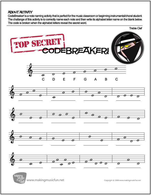 CodeBreaker! Note Name Worksheets