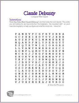 Claude Debussy Word Search Worksheet