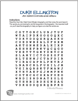 Duke Ellington Word Search Worksheet