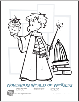 Wondrous World of Wizards Color-by-Rhythm Worksheet