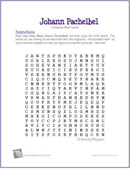 Johann Pachelbel Word Search Worksheet
