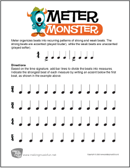 Meter Monster | Meter and Time Signature Worksheet