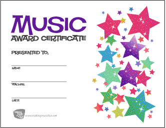 Music Award Certificate (Stars)