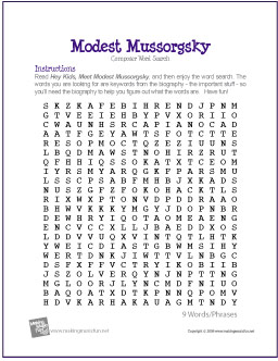 Modest Mussorgsky Word Search Worksheet