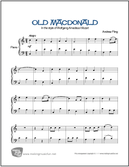 Old MacDonald Had a Farm à la Mozart Piano Sheet Music