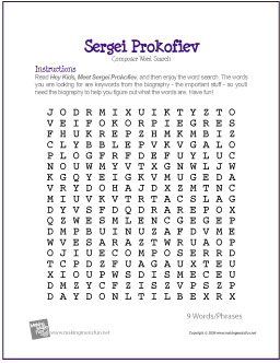 Sergei Prokofiev Word Search Worksheet