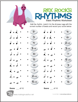 Rex Rocks Rhythms | Rhythm Worksheet