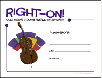 Right On! Orchestra Student Award Certificate (String Bass)