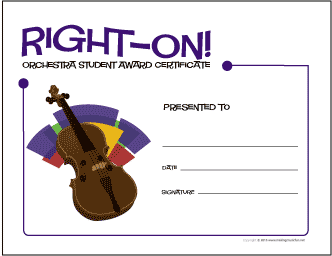 Right On! Orchestra Student Award Certificate (Violin)