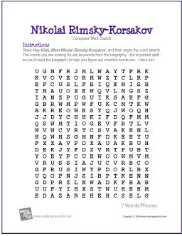 Nikolai Rimsky-Korsakov Word Search Worksheet