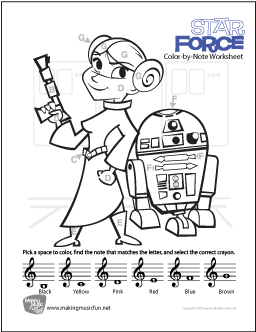 Star Force Treble Clef Color-by-Note Worksheet