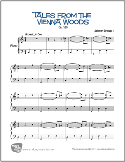 Tales from the Vienna Woods Easy Piano Sheet Music