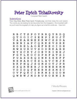 Tchaikovsky Word Search Worksheet