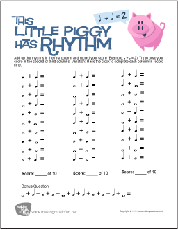 This Little Piggy Has Rhythm | Rhythm Worksheet